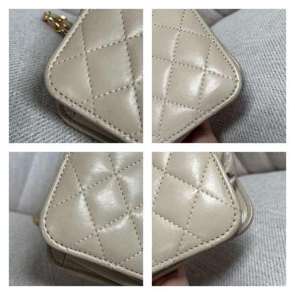 💯 CHANEL Light Beige Coco Mark Chain Leather Flap Shoulder Bag - Picture 9 of 13